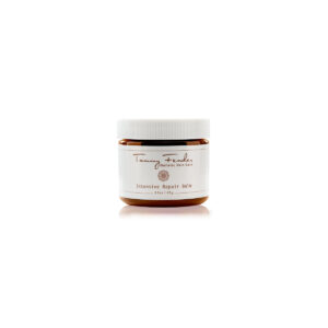 Brown jar of Tammy Fender Intensive Repair Balm with white lid and label, displaying product details.